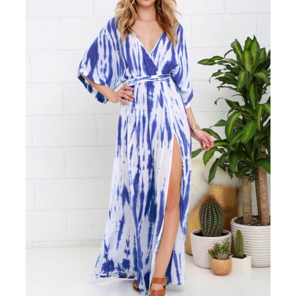 Lulus Dresses & Skirts - Blue Tie-Dye Wrap Maxi Dress